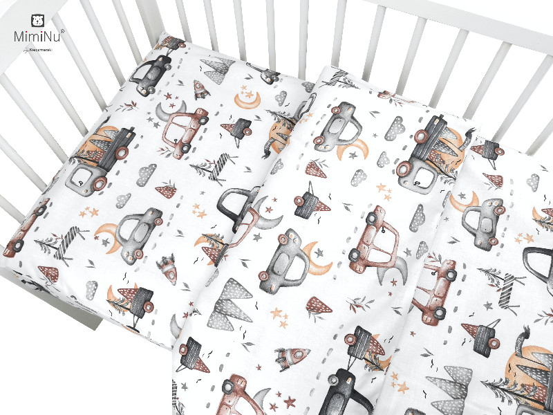Pościel C-2 100x135 cm MIMINU DESIGN Samochodziki szare bawełna 100%