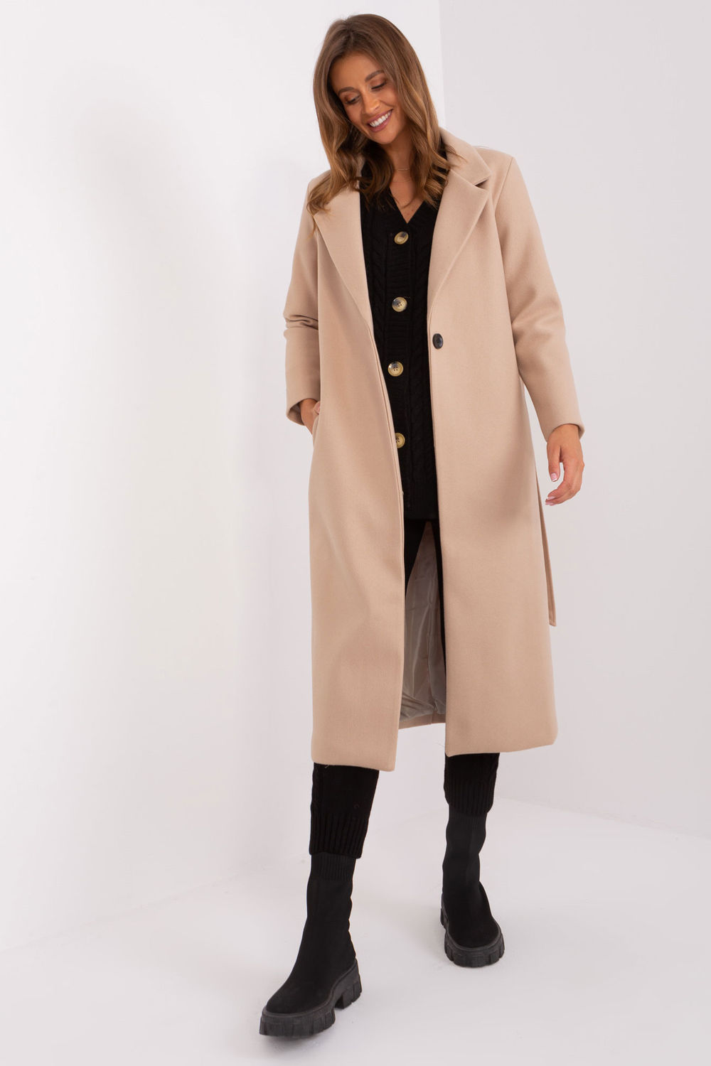 Płaszcz Damski Model TW-PL-BI-5312-1.31 Beige - Och Bella187447 - Beżowy