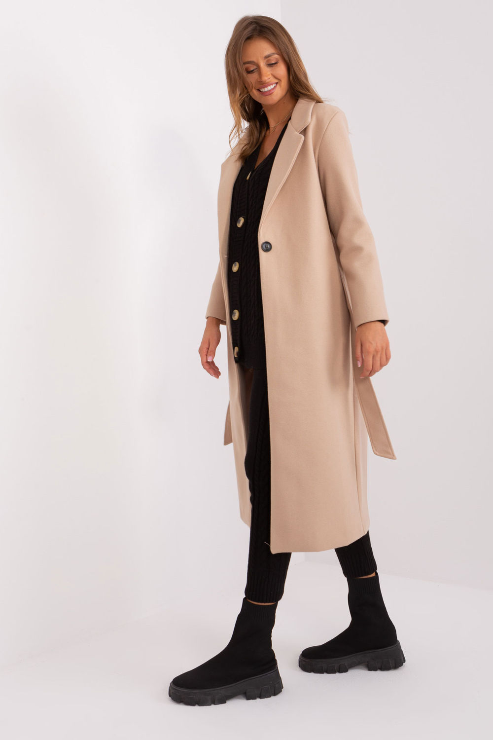 Płaszcz Damski Model TW-PL-BI-5312-1.31 Beige - Och Bella187447 - Beżowy - obrazek 2