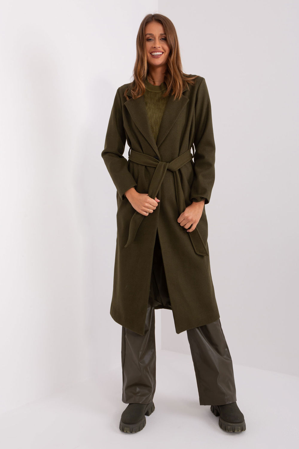Płaszcz Damski Model TW-PL-BI-5312-1.31 Khaki - Och Bella187448 - Zielony