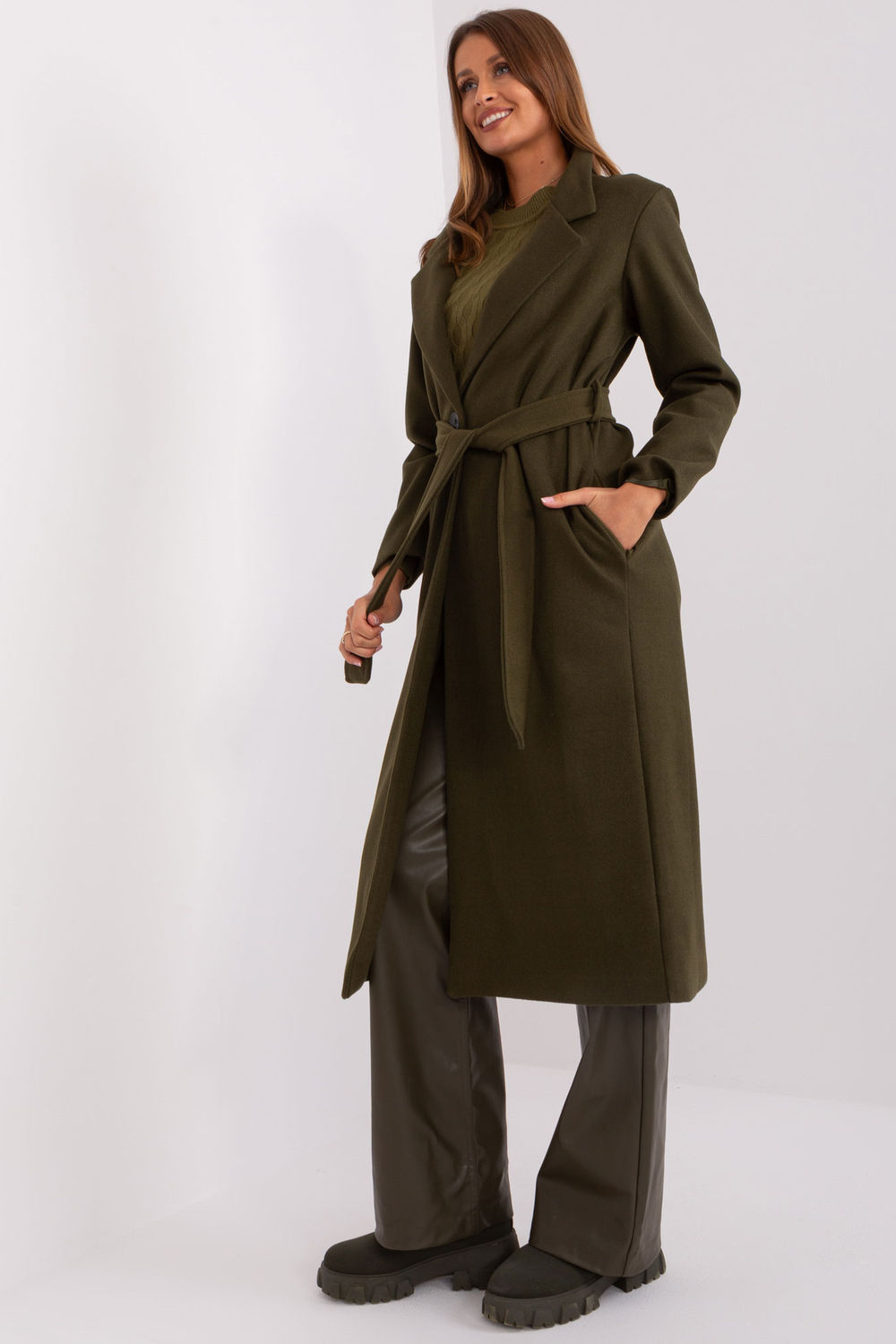 Płaszcz Damski Model TW-PL-BI-5312-1.31 Khaki - Och Bella187448 - Zielony - obrazek 2
