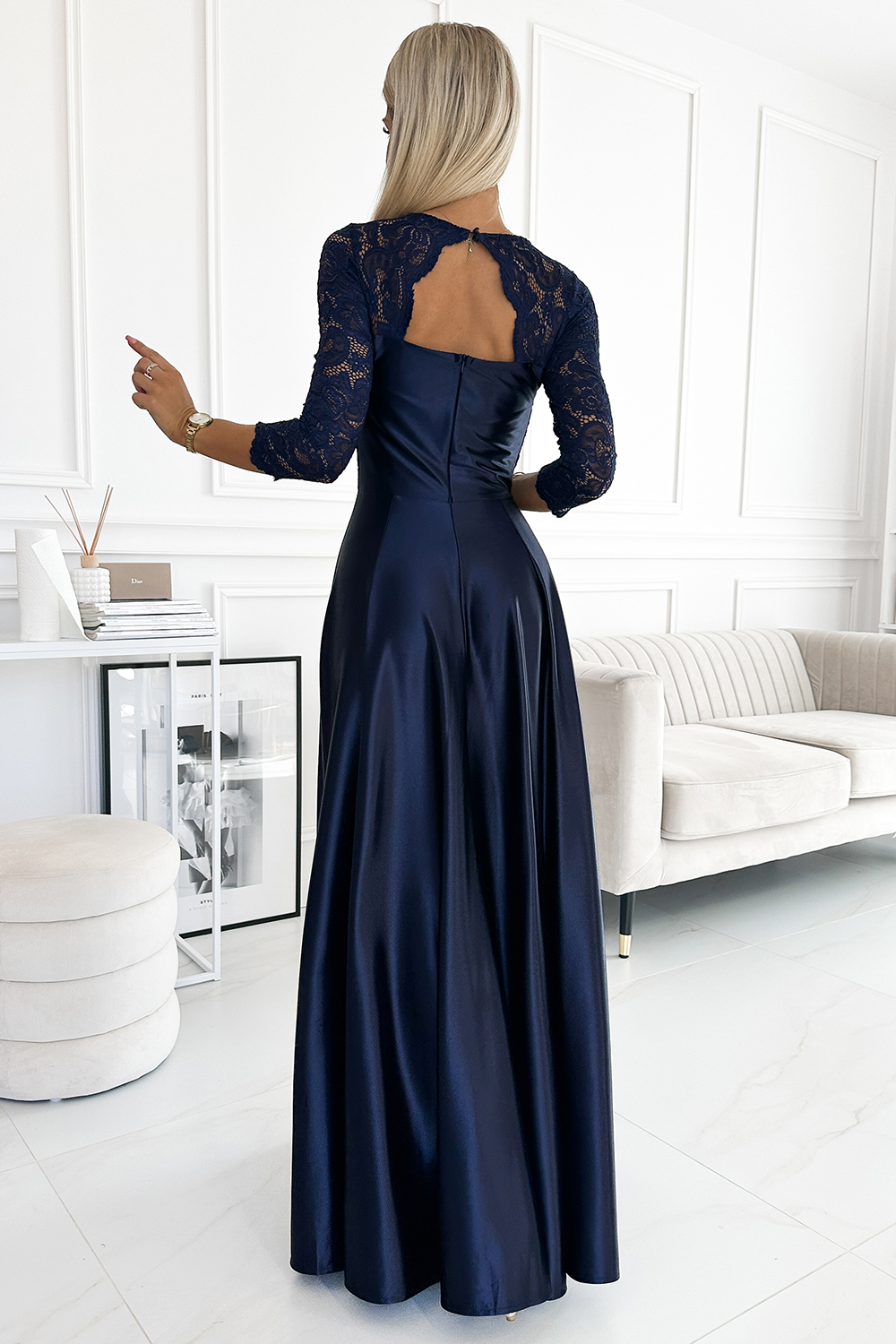 Sukienka Model Amber 309-7 Navy Satyna - Numoco188119 - Granatowy - obrazek 2