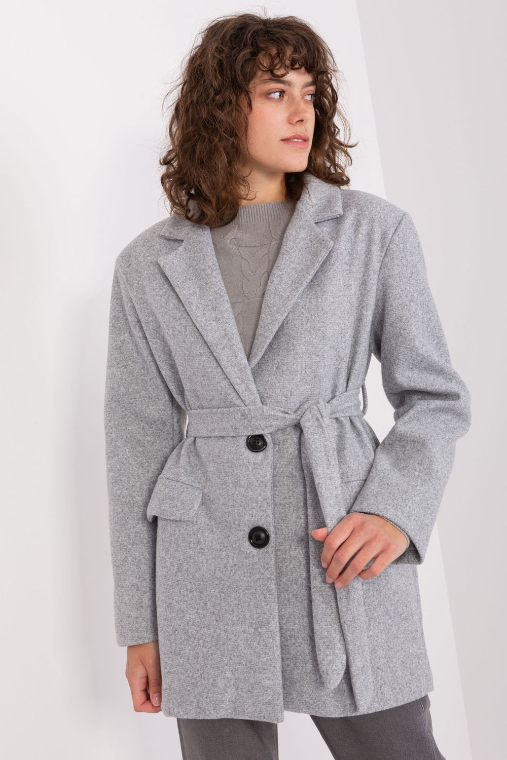 Płaszcz Damski Model TW-PL-BI-2022320.01X Grey - Och Bella190140 - Szary