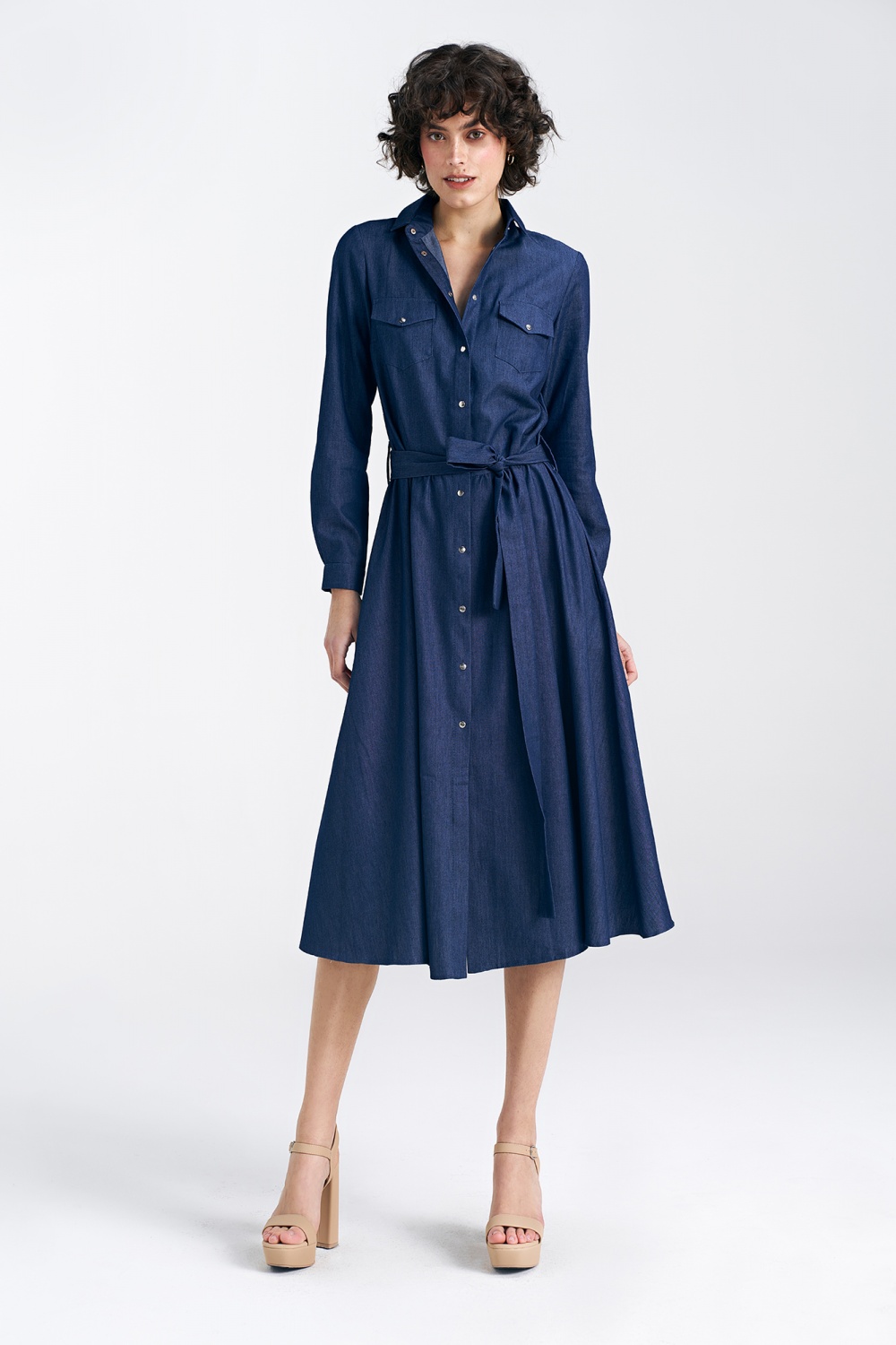 Sukienka jeansowa zapinana na napy S240 Denim - Nife192968 - Granatowy
