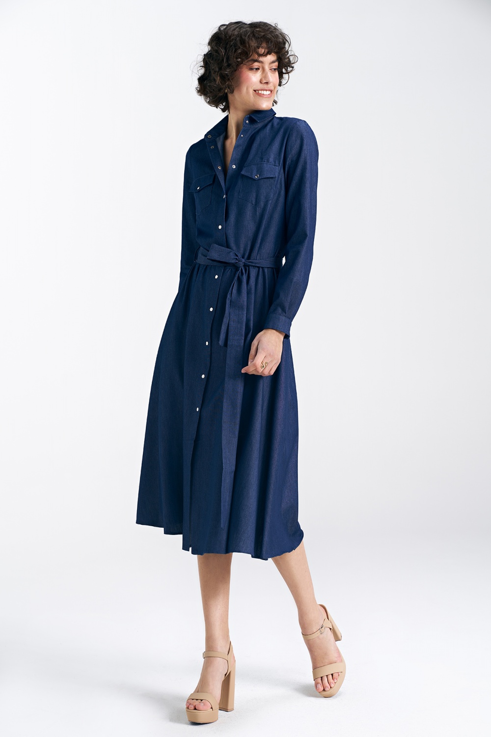 Sukienka jeansowa zapinana na napy S240 Denim - Nife192968 - Granatowy - obrazek 3