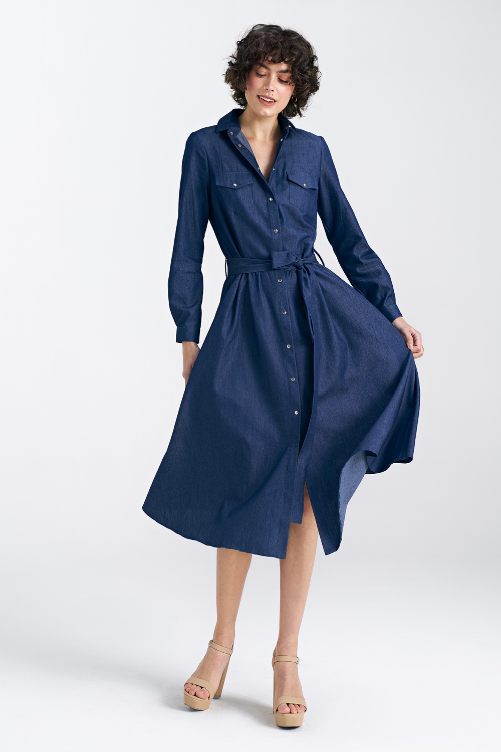 Sukienka jeansowa zapinana na napy S240 Denim - Nife192968 - Granatowy - obrazek 4