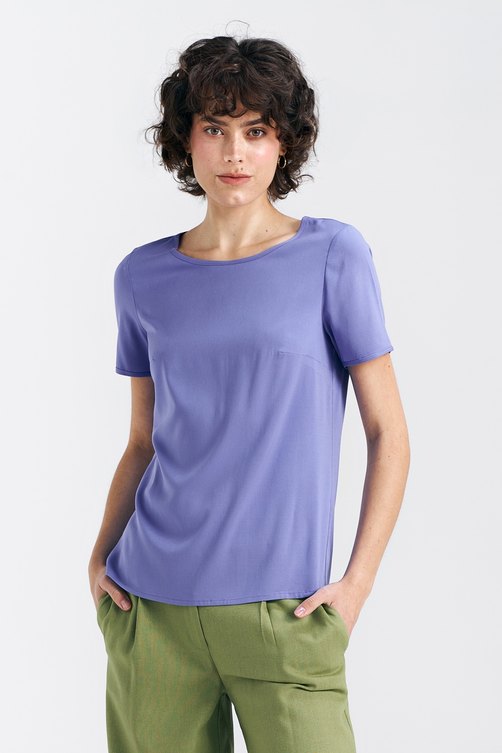 Bluzka basic z krótkim rękawem B160 Violet - Nife193804 - Fioletowy