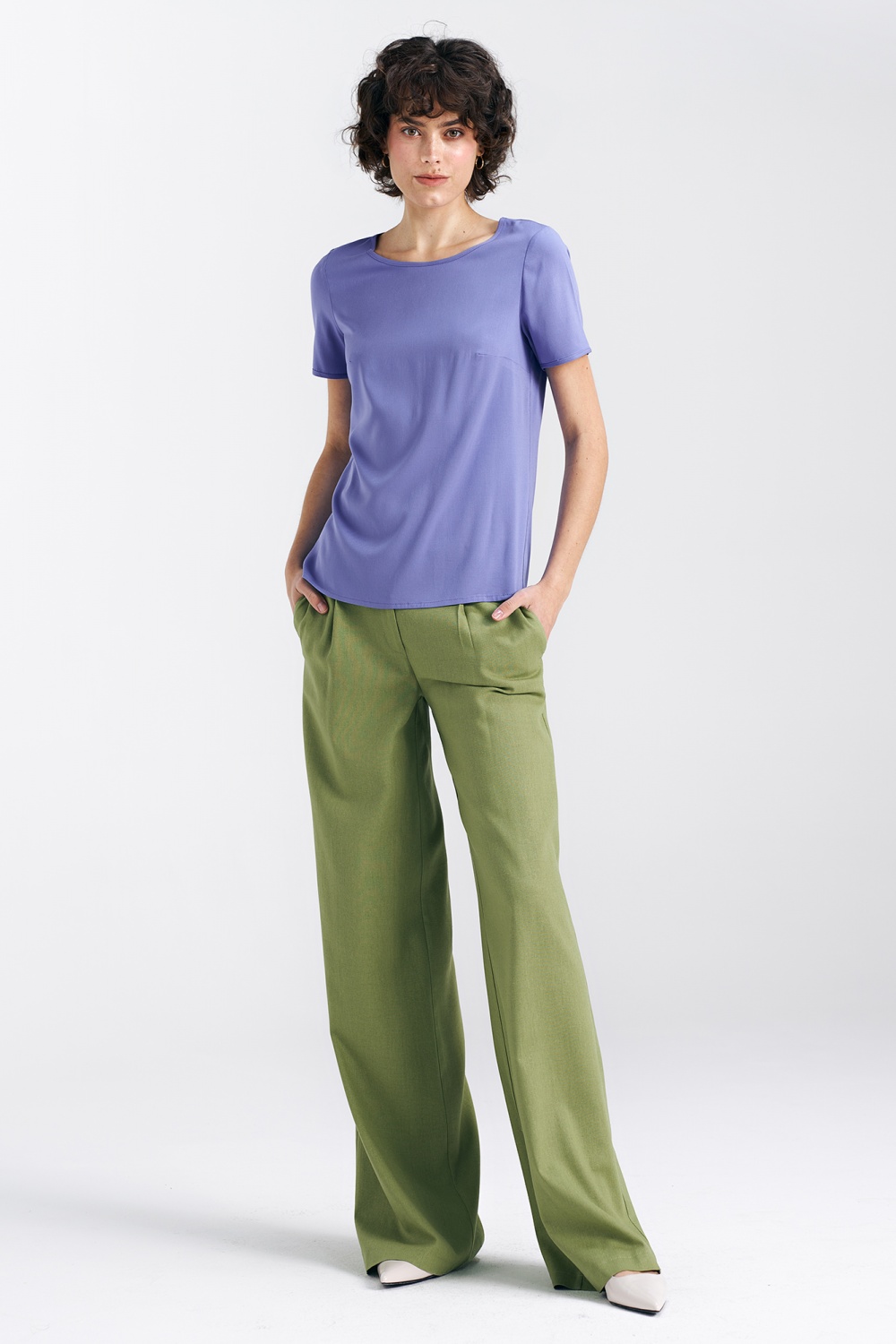 Bluzka basic z krótkim rękawem B160 Violet - Nife193804 - Fioletowy - obrazek 2