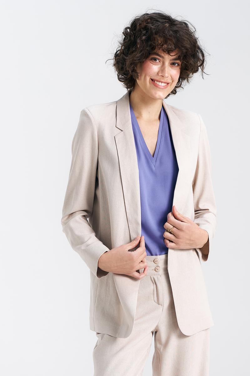 Marynarka lniana dłuższa Z55 Beige - Nife195467 - Beżowy