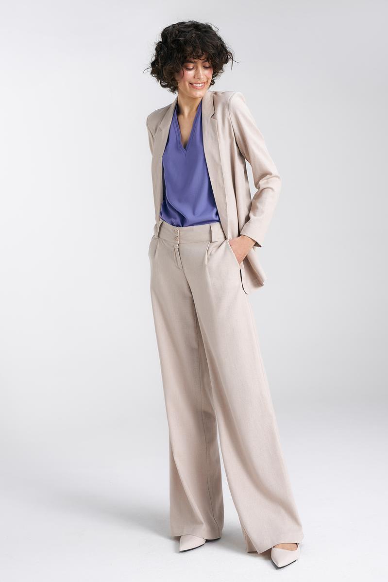 Marynarka lniana dłuższa Z55 Beige - Nife195467 - Beżowy - obrazek 2