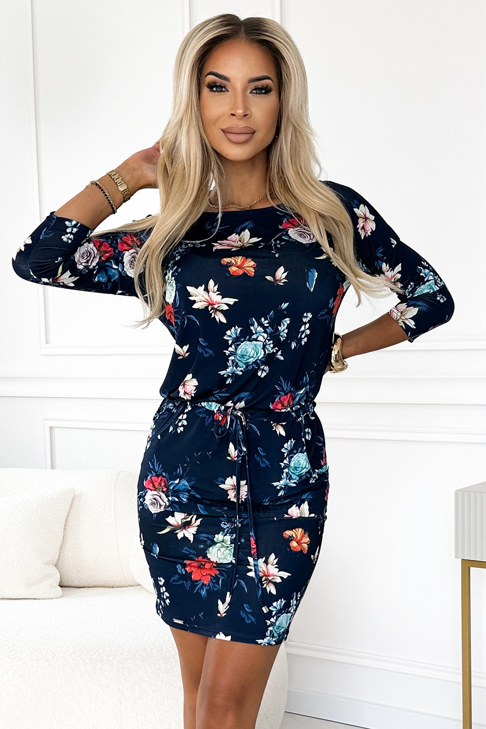 Sukienka Model 13-160 Flowers/Navy - Numoco198344 - Niebieski