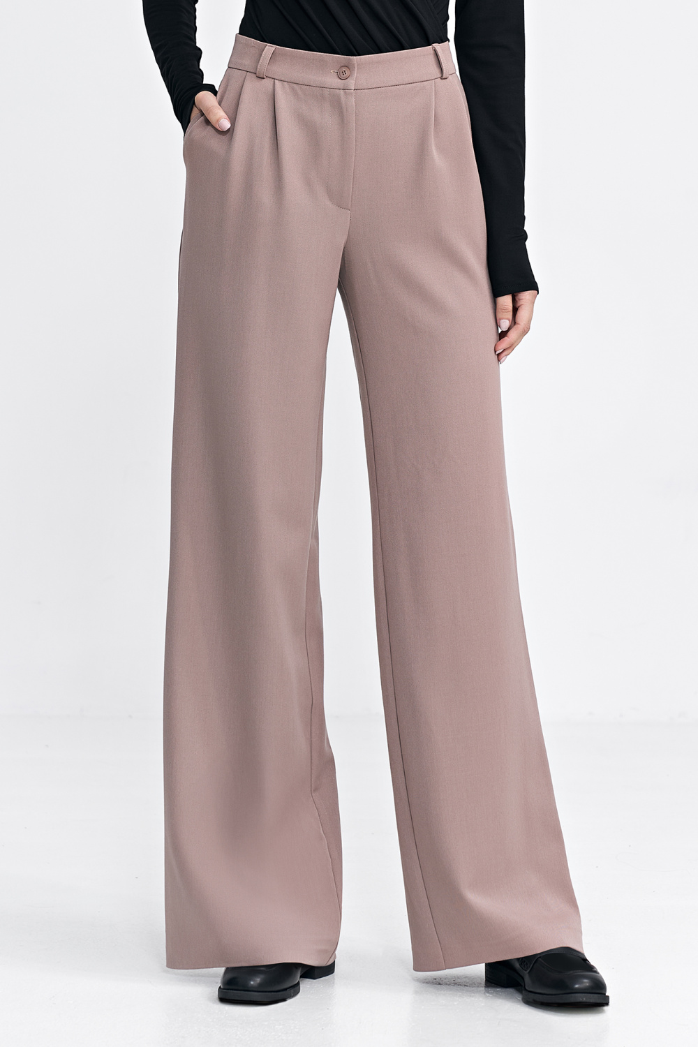 Spodnie z zakładkami wide leg SD104 Beige - Nife200388 - Beżowy