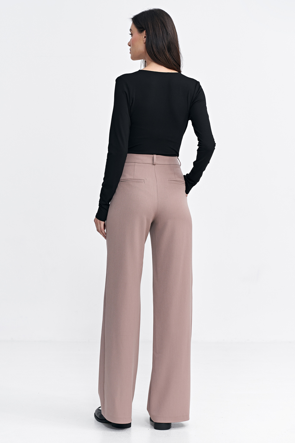 Spodnie z zakładkami wide leg SD104 Beige - Nife200388 - Beżowy - obrazek 3