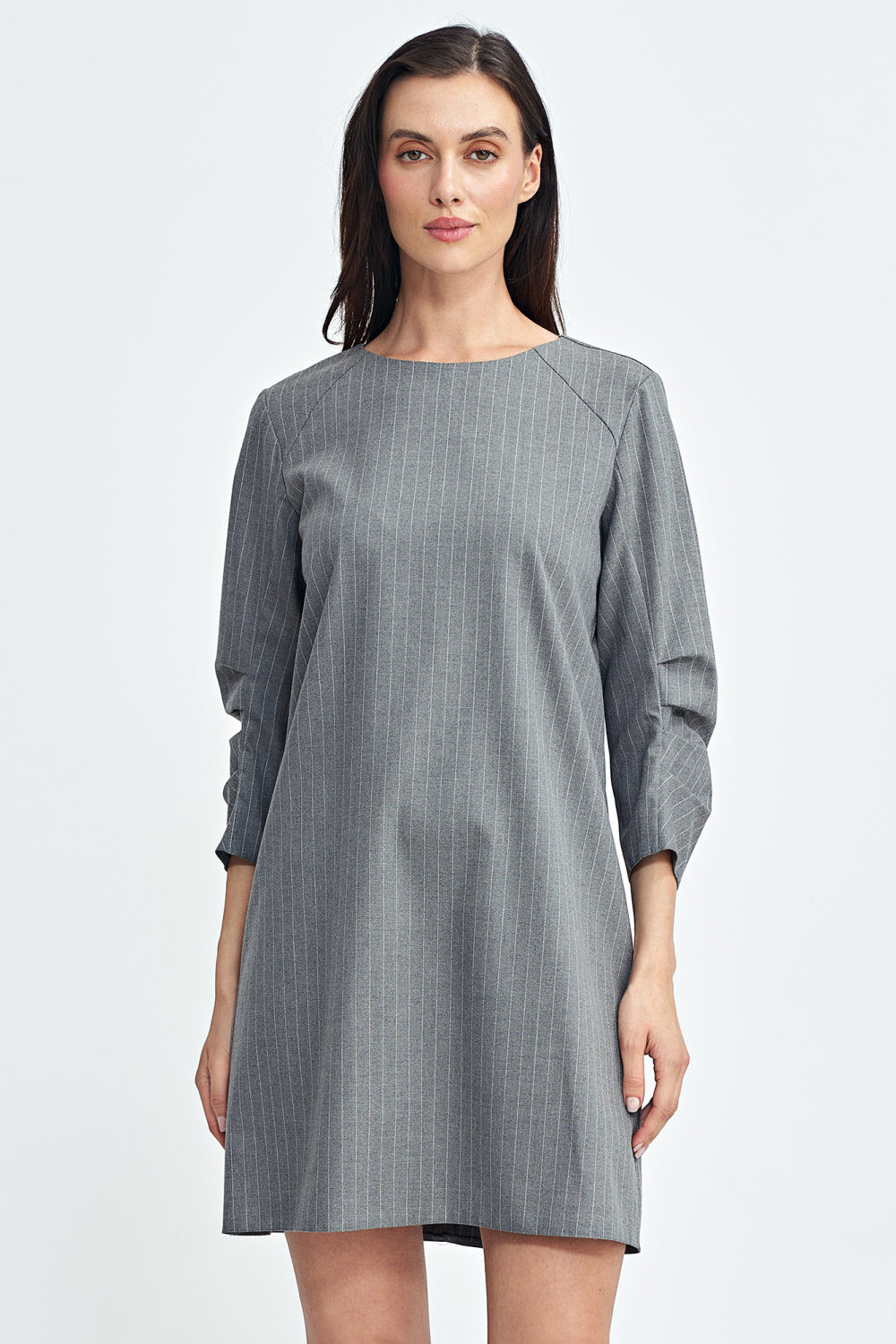 Sukienka z zakładkami na rękawach prążek S262 Grey - Nife200393 - Szary