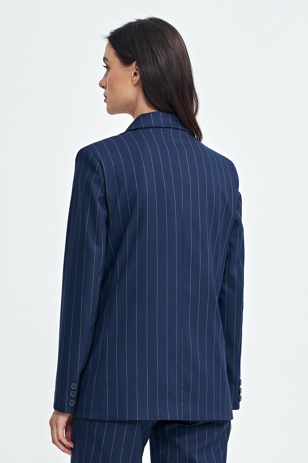Marynarka oversize dwurzędowa prążek Z71 Navy - Nife200396 - Granatowy - obrazek 3