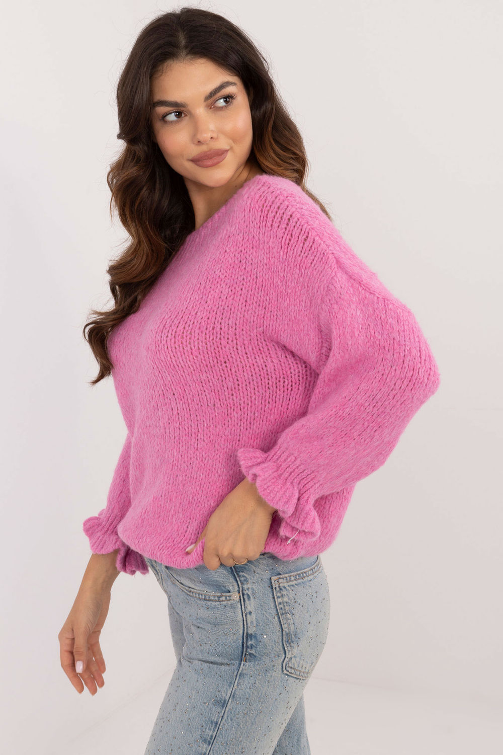 Sweter Damski Model MI-SW-2912.10X Pink - Italy Moda201303 - Różowy - obrazek 2