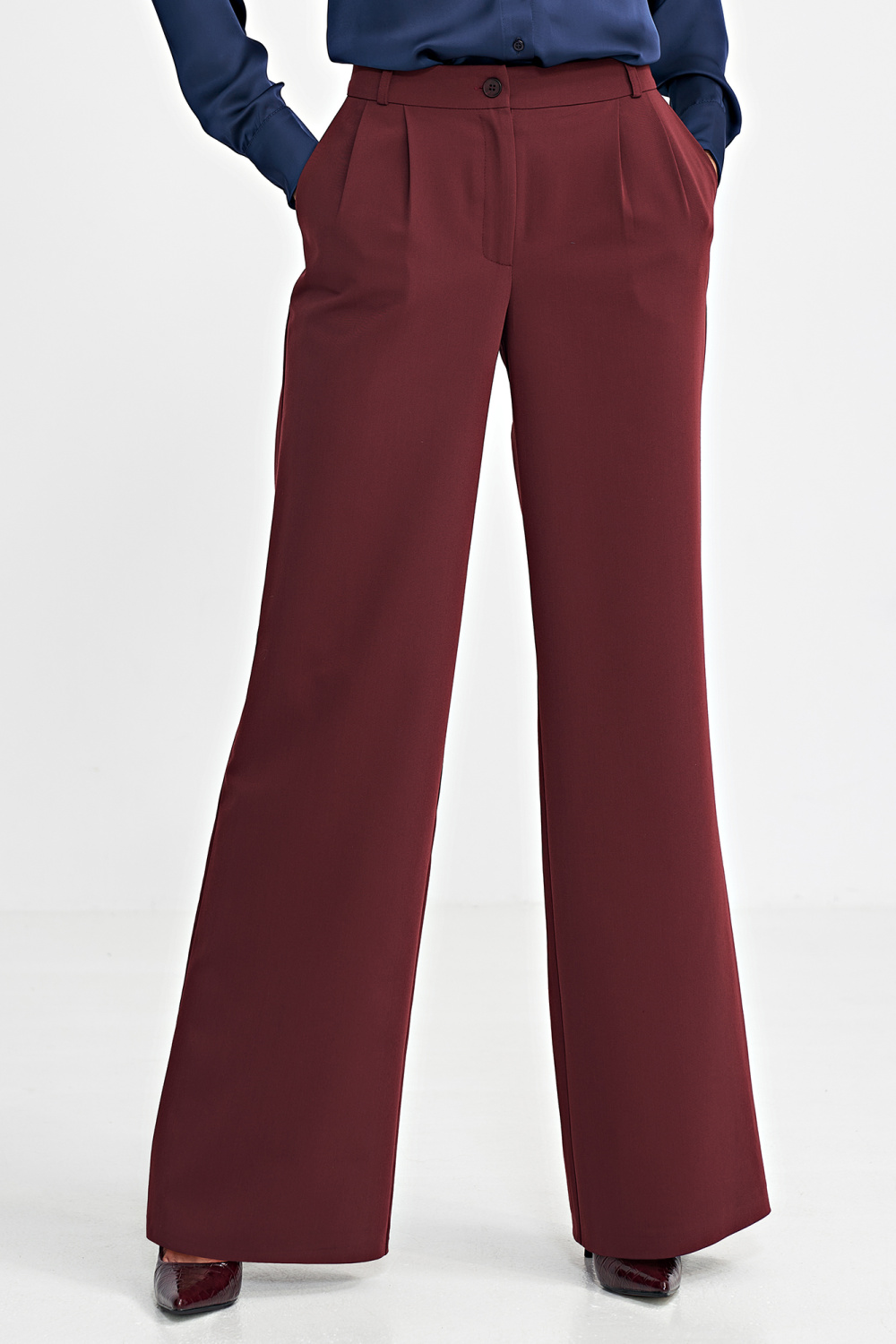 Spodnie z zakładkami wide leg SD102 Bordo - Nife202475 - Czerwony