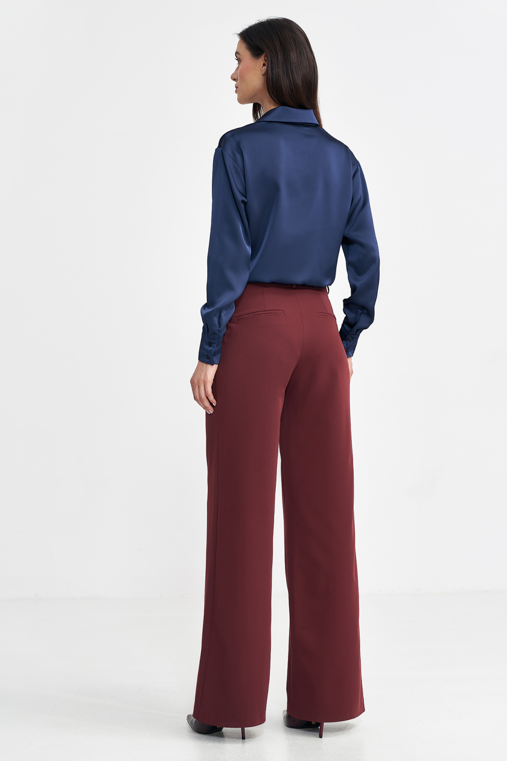 Spodnie z zakładkami wide leg SD102 Bordo - Nife202475 - Czerwony - obrazek 3