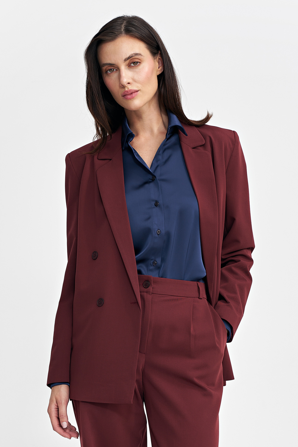 Marynarka oversize, dwurzędowa Z69 Bordo - Nife202484 - Czerwony - obrazek 4