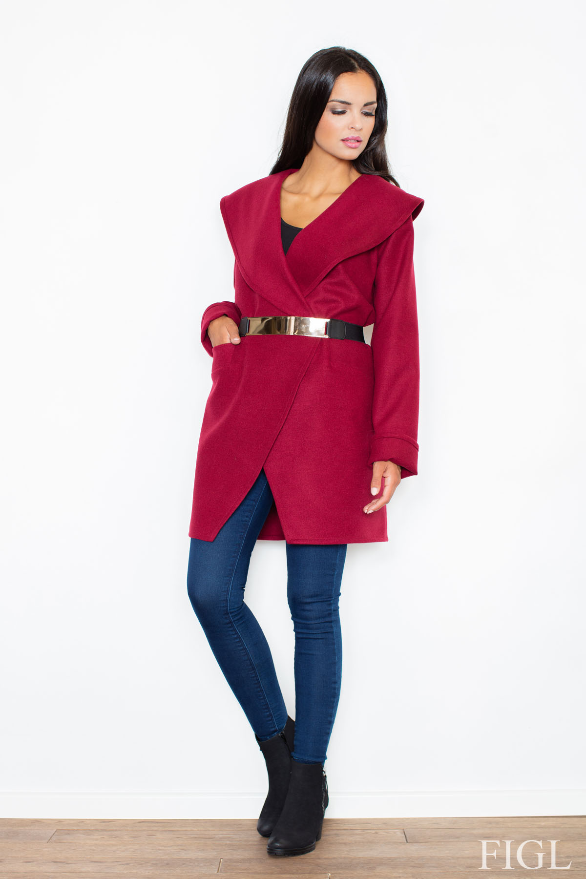 Płaszcz Damski Model M407 Bordo - Figl46845 - Czerwony