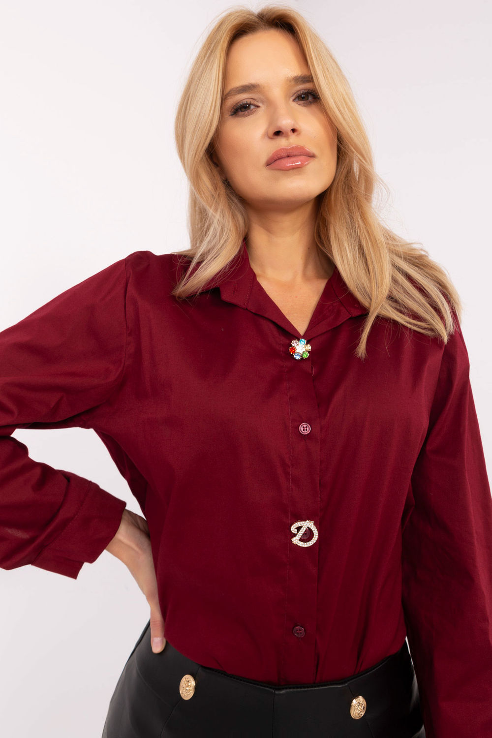 Koszula Damska Model DHJ-KS-20132.04P Bordo - Italy Moda204380 - Czerwony