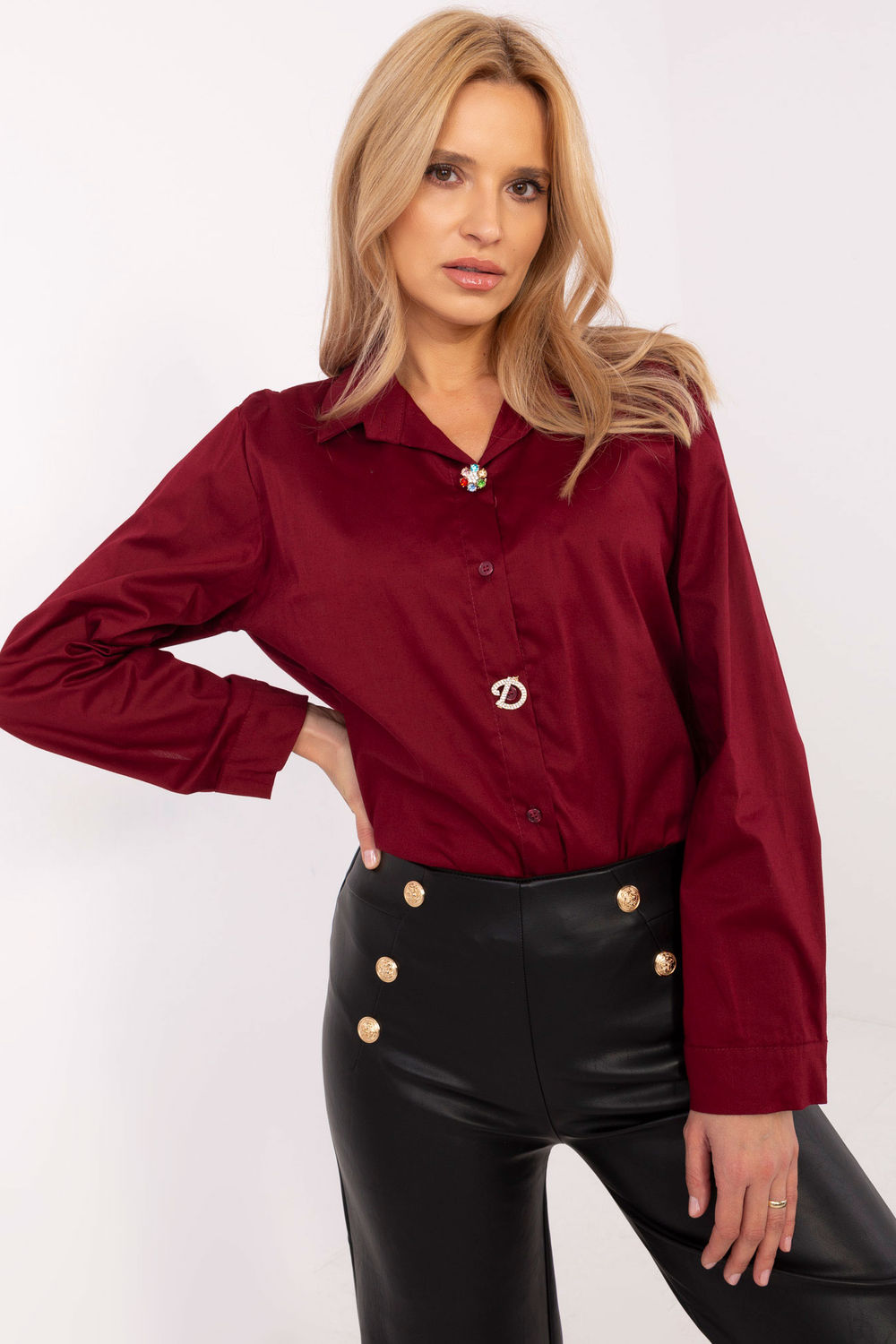 Koszula Damska Model DHJ-KS-20132.04P Bordo - Italy Moda204380 - Czerwony - obrazek 2