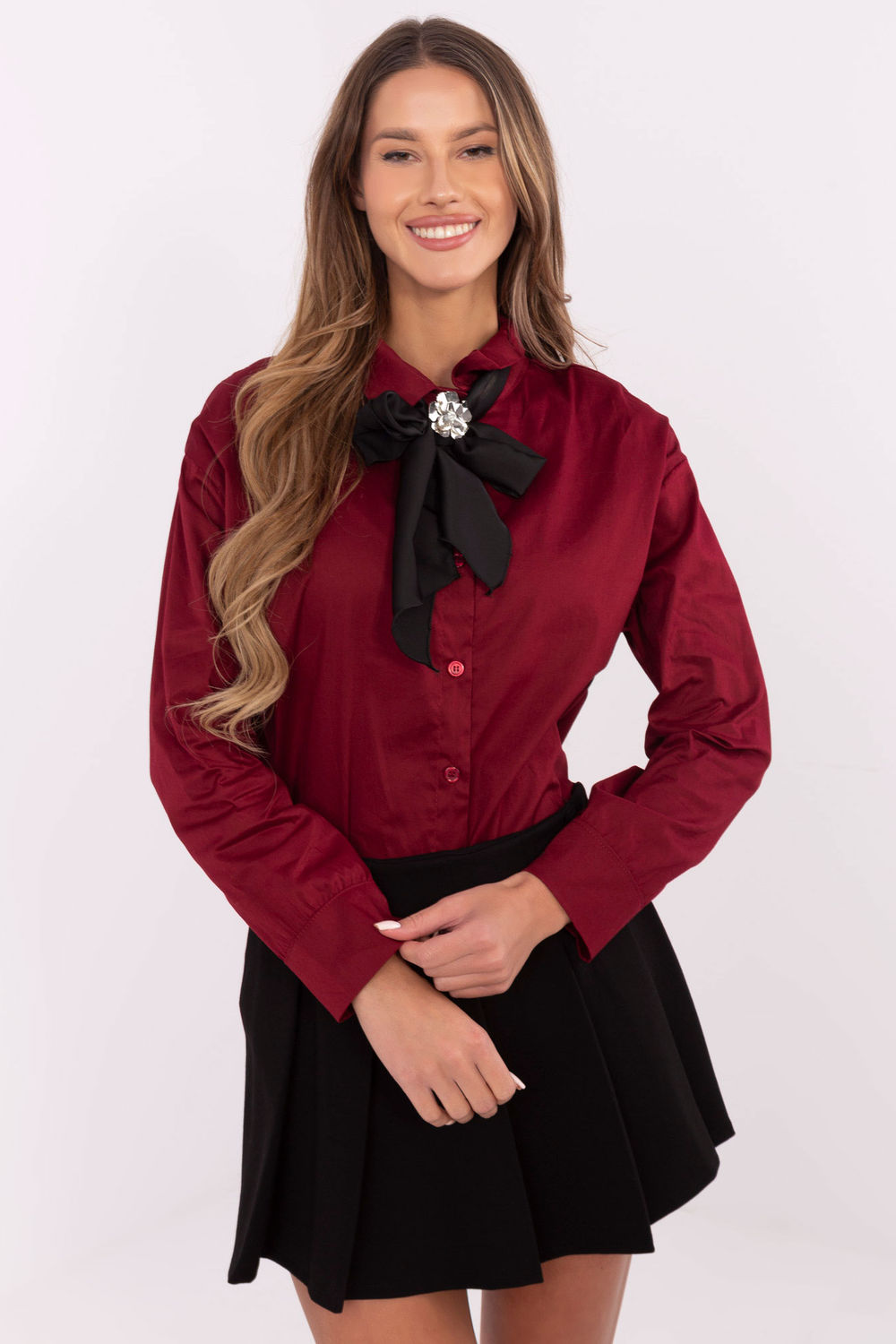 Koszula Damska Model DHJ-KS-9236.92P Bordo - Italy Moda204399 - Czerwony
