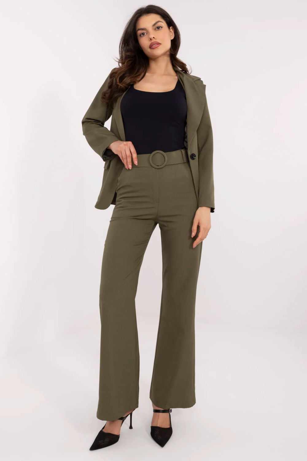 Spodnie Damskie Model DHJ-SP-18737.08 Khaki - Italy Moda209186 - Zielony