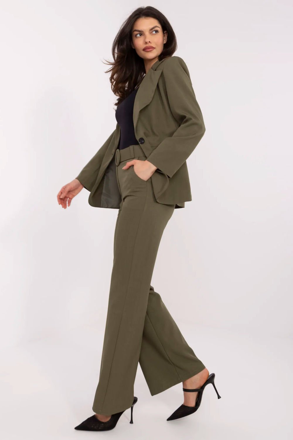 Spodnie Damskie Model DHJ-SP-18737.08 Khaki - Italy Moda209186 - Zielony - obrazek 2