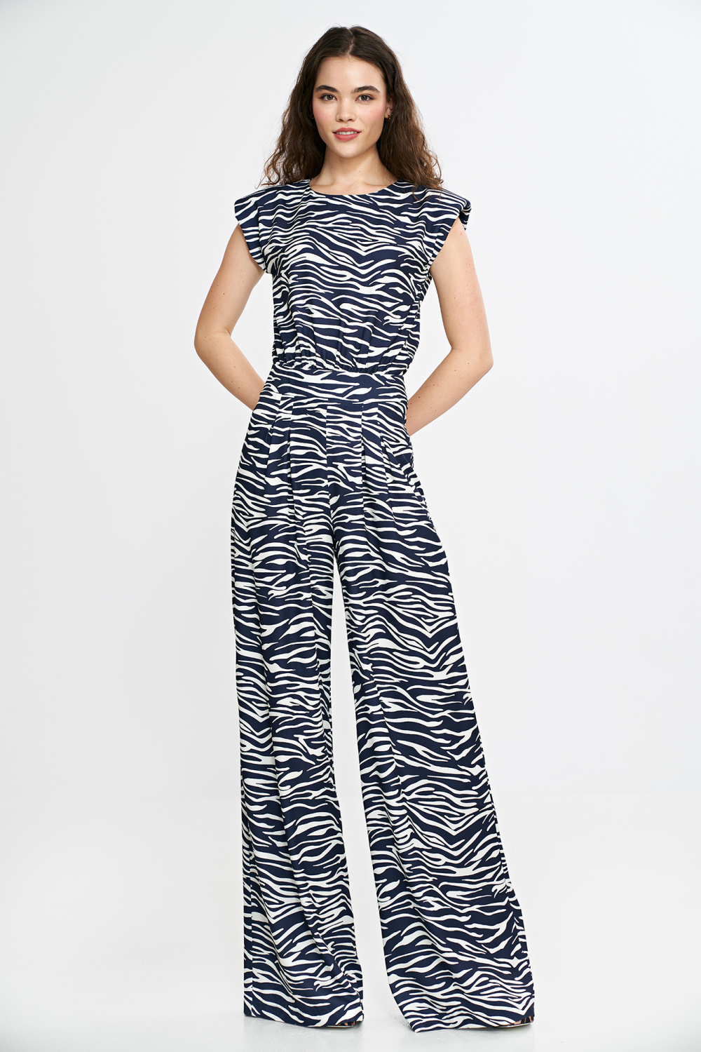 Kombinezon z nogawkami palazzo KM43 Wzór Zebra/Navy - Nife210073 - Granatowy - obrazek 2
