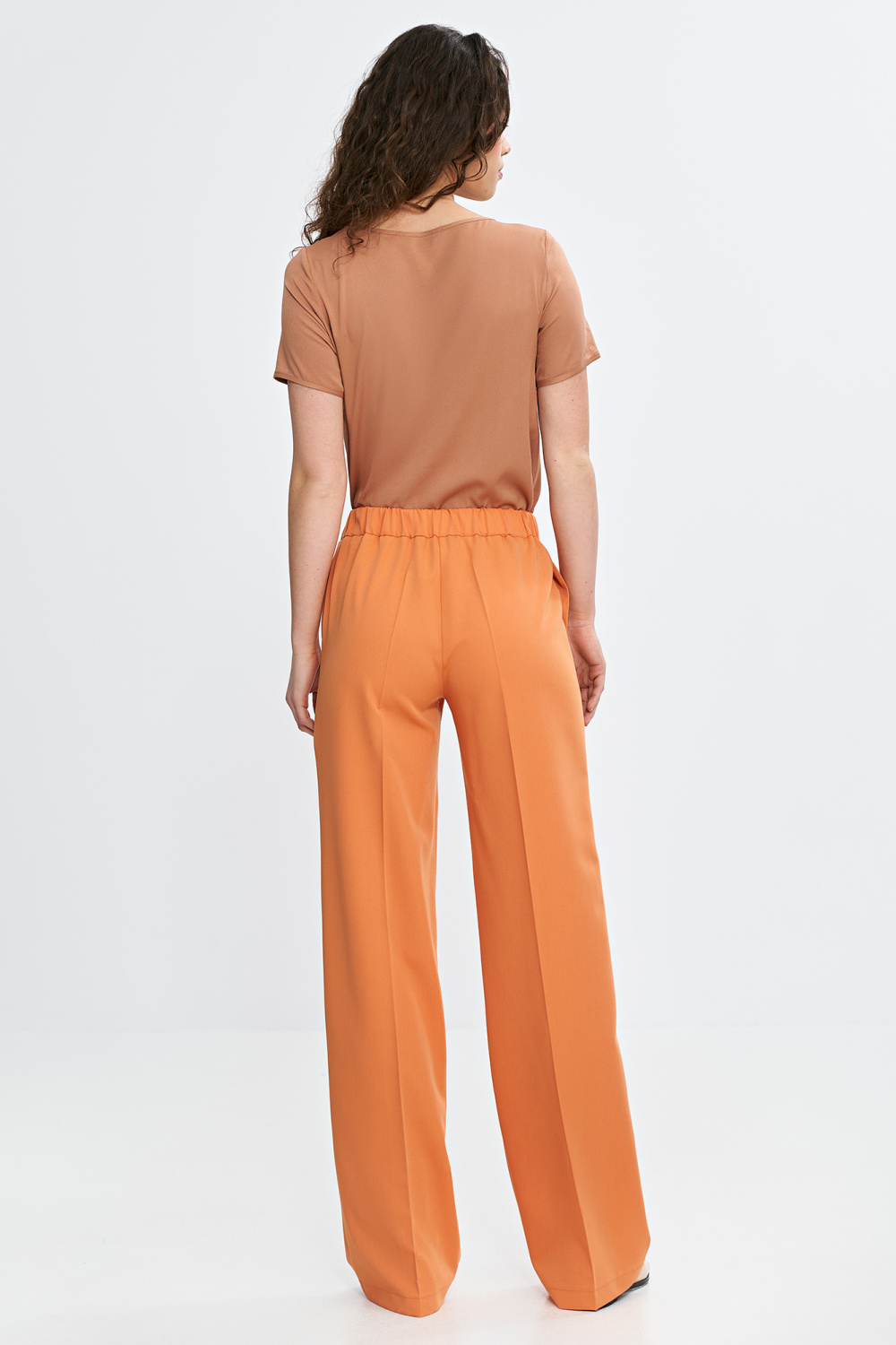Spodnie wide leg z gumą w pasie SD113 Orange - Nife210082 - Pomarańczowy - obrazek 4