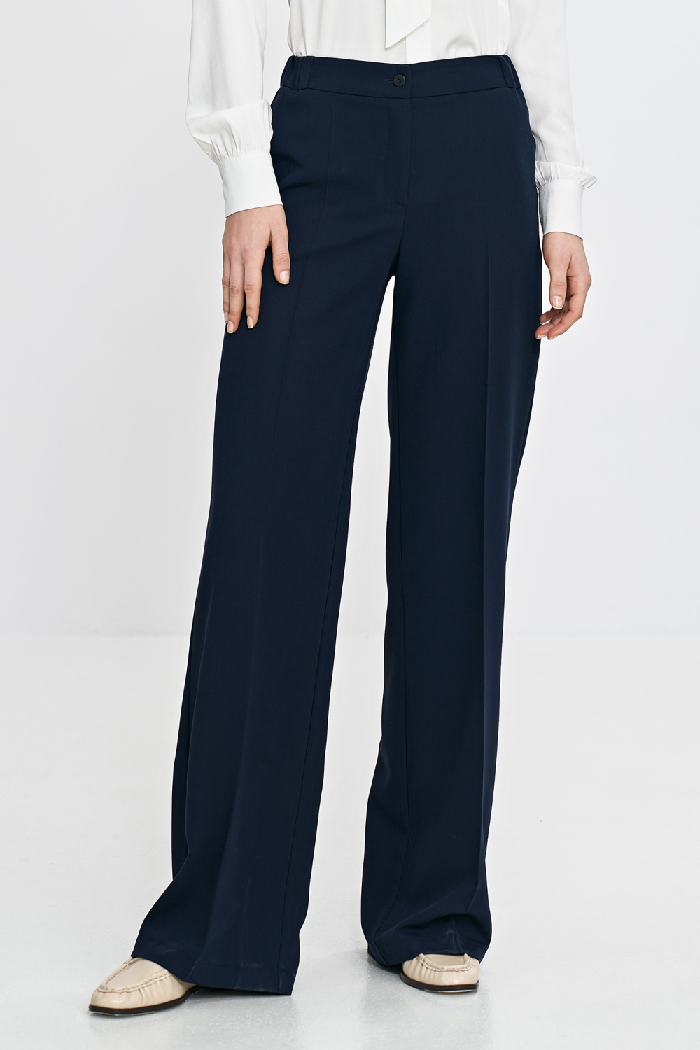 Spodnie wide leg z gumą w pasie SD113 Navy - Nife210083 - Granatowy