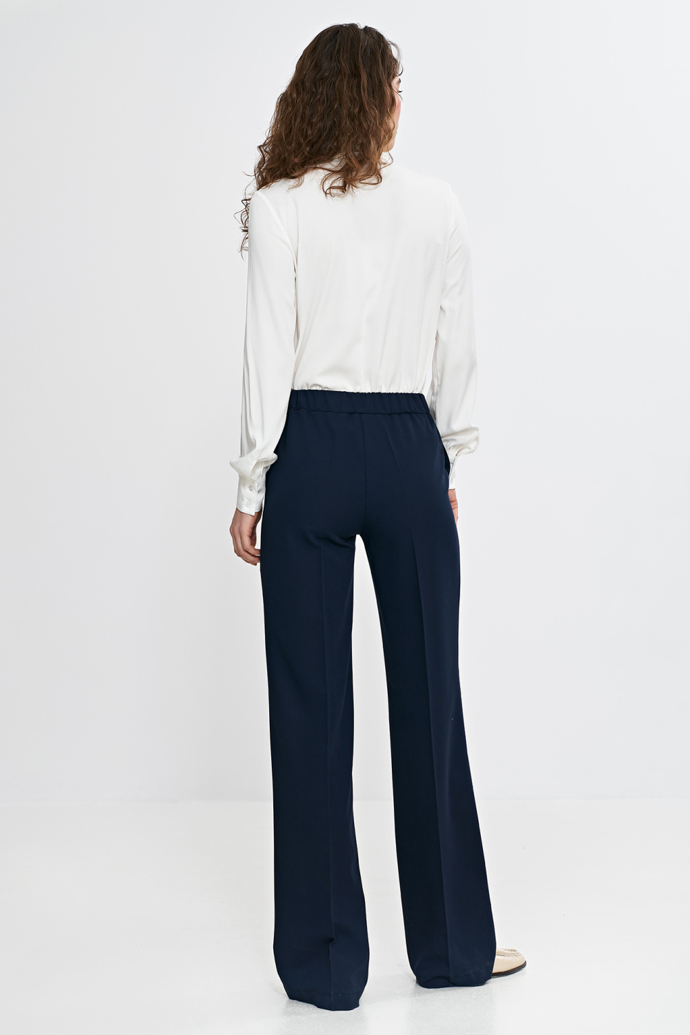 Spodnie wide leg z gumą w pasie SD113 Navy - Nife210083 - Granatowy - obrazek 3