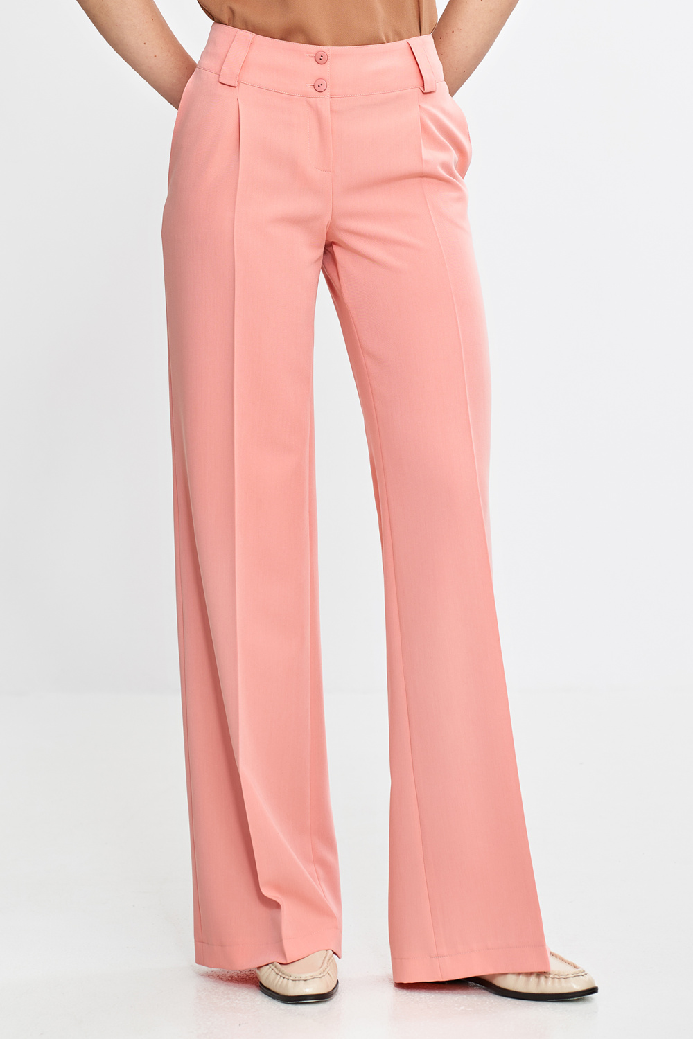 Spodnie wide leg z kantem SD112 Łosoś - Nife210084 - Różowy