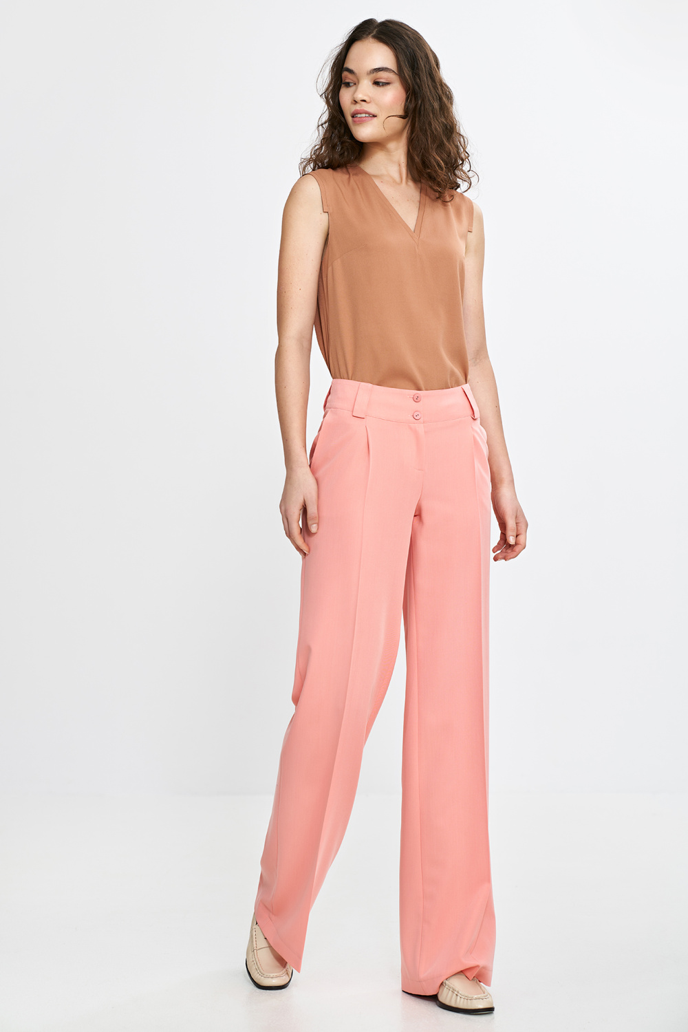 Spodnie wide leg z kantem SD112 Łosoś - Nife210084 - Różowy - obrazek 2