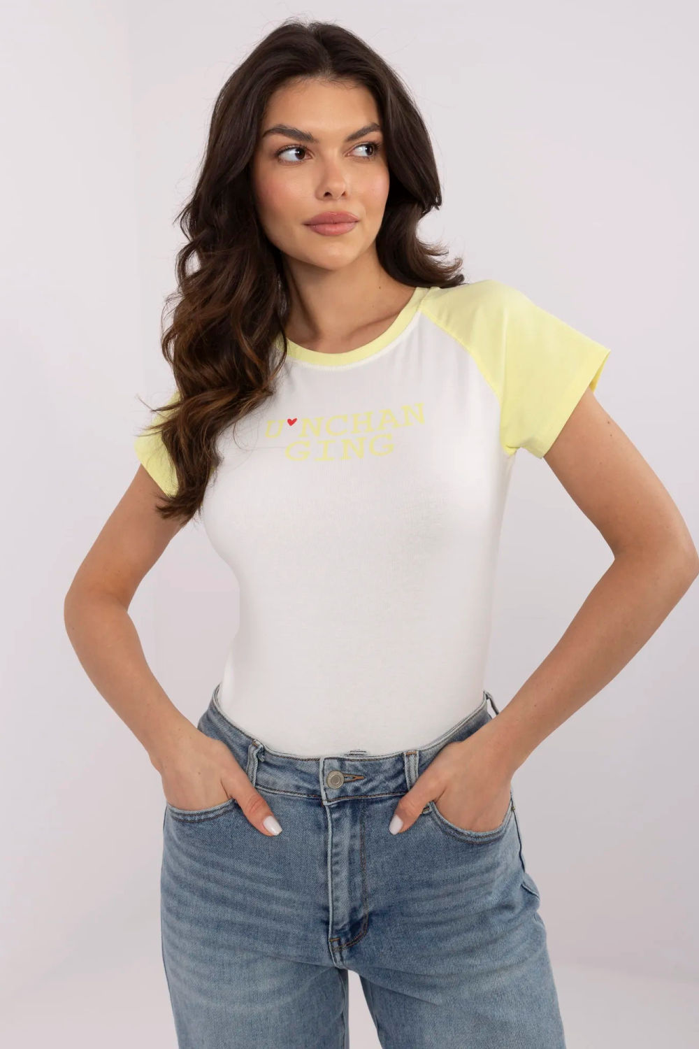 T-shirt Damski Model NM-TS-V7939.50 White/Yellow - NM210116 - Żółty
