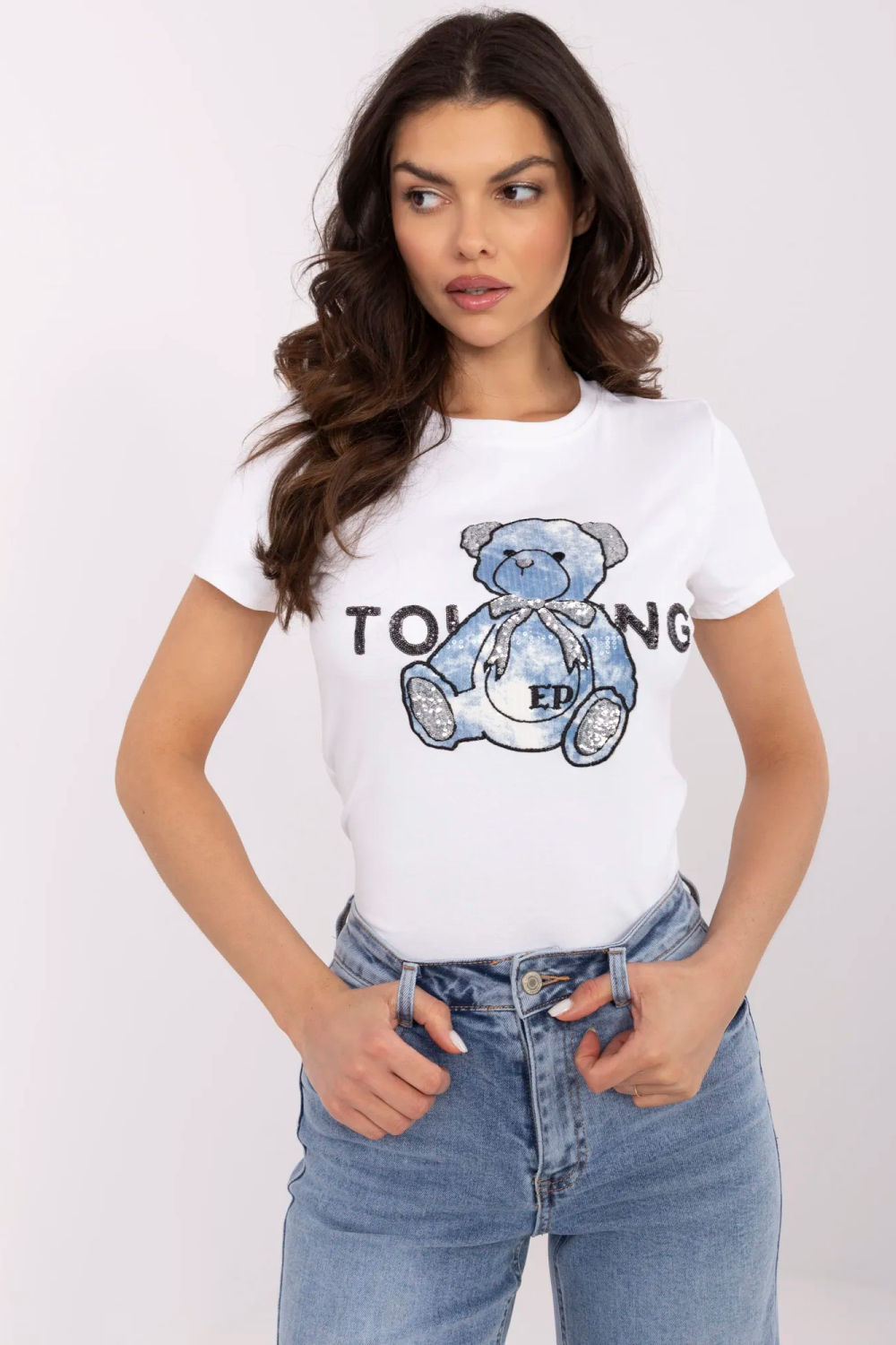 Tshirt Damski Model NM-TS-JX-09328.65P White/Blue - NM210873 - Biały