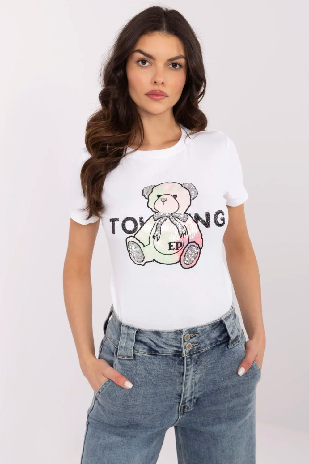 Tshirt Damski Model NM-TS-JX-09328.65P White/Pink - NM210874 - Biały
