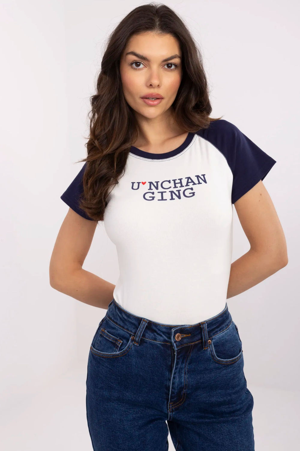 T-shirt Damski Model NM-TS-V7939.50 White/Navy - NM210878 - Biały