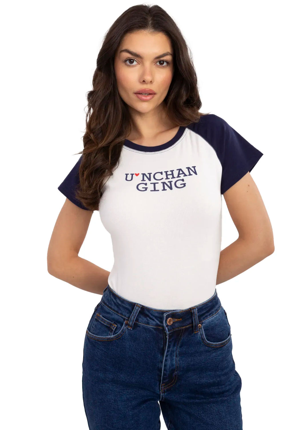 T-shirt Damski Model NM-TS-V7939.50 White/Navy - NM210878 - Biały - obrazek 4