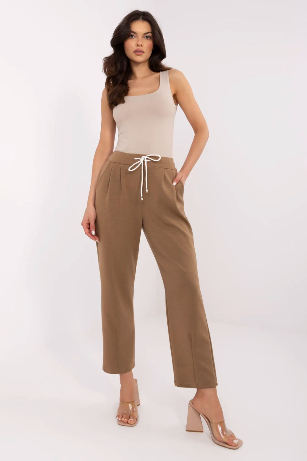 Spodnie Dresowe Model DHJ-SP-20523.66P Light Brown - Italy Moda210958 - Brązowy