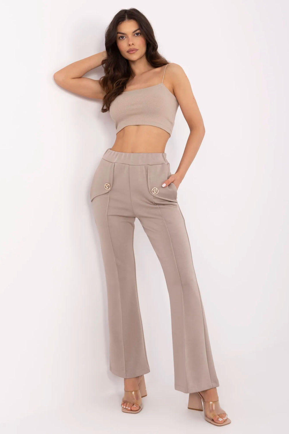 Spodnie Dresowe Model DHJ-SP-20518.12 Dark Beige - Italy Moda210961 - Beżowy