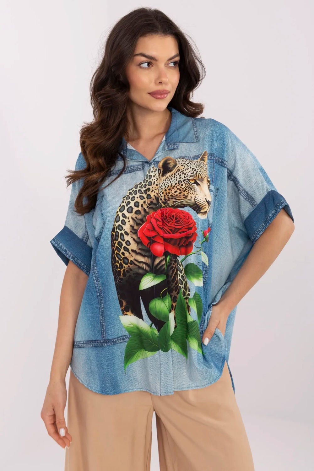 Koszula Damska Model DHJ-KS-19007-7.85 Blue - Italy Moda210971 - Niebieski