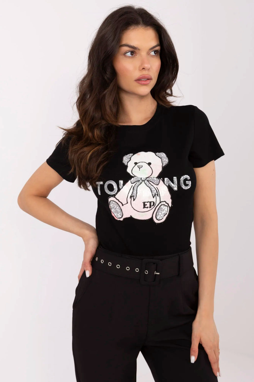 Tshirt Damski Model NM-TS-JX-09328.65P Black/Pink - NM211172 - Czarny