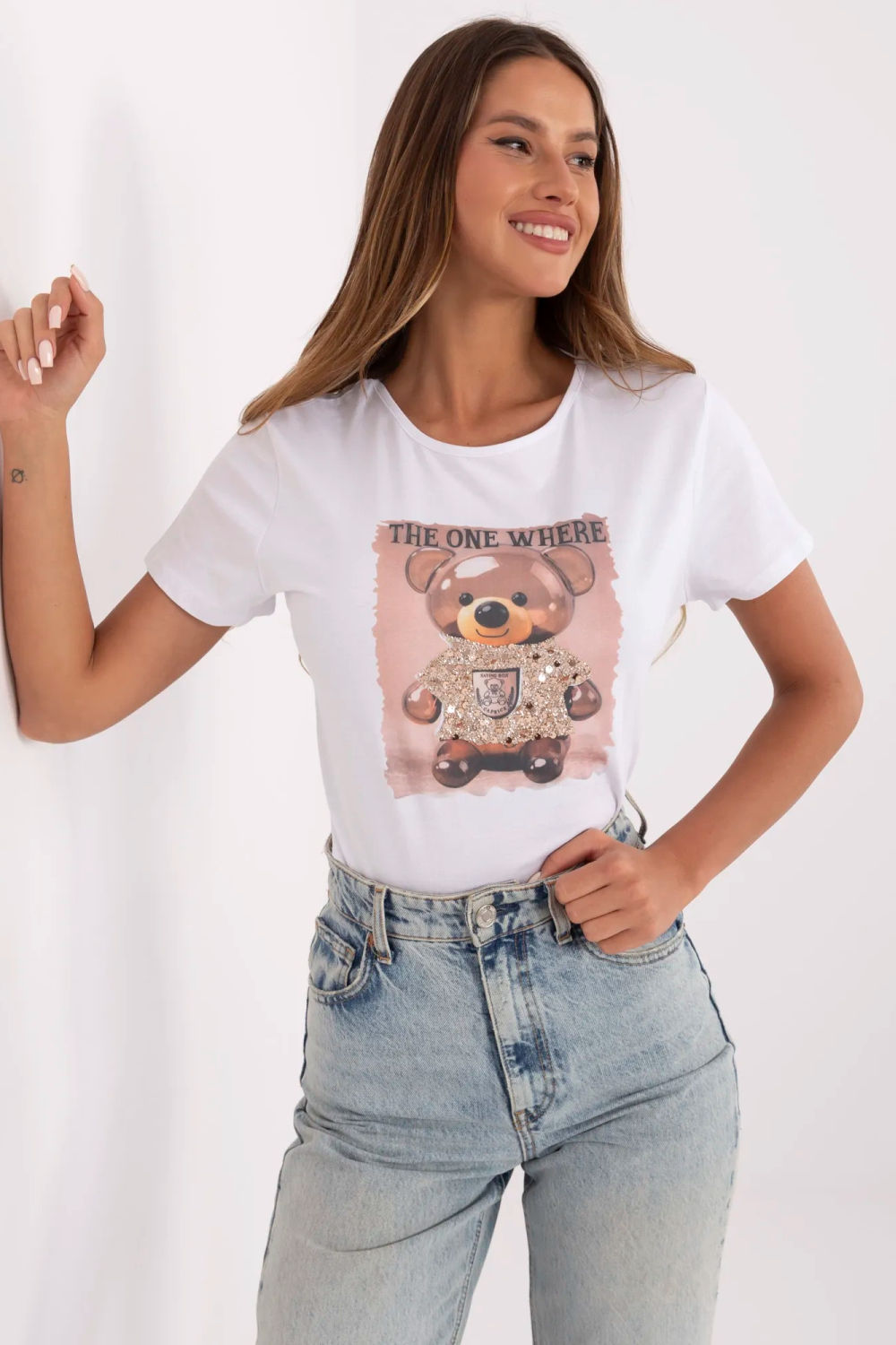 Tshirt Damski Model NM-TS-NG25285.74P White/Beige - NM211463 - Biały
