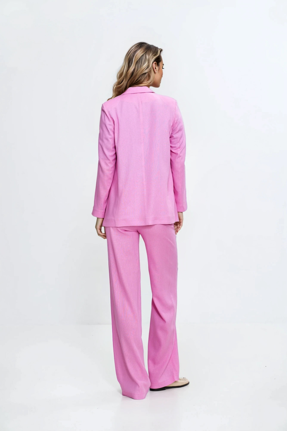 Spodnie bootcut z rayonu z krytym guzikiem SD111 Pink - Nife211797 - Różowy - obrazek 4