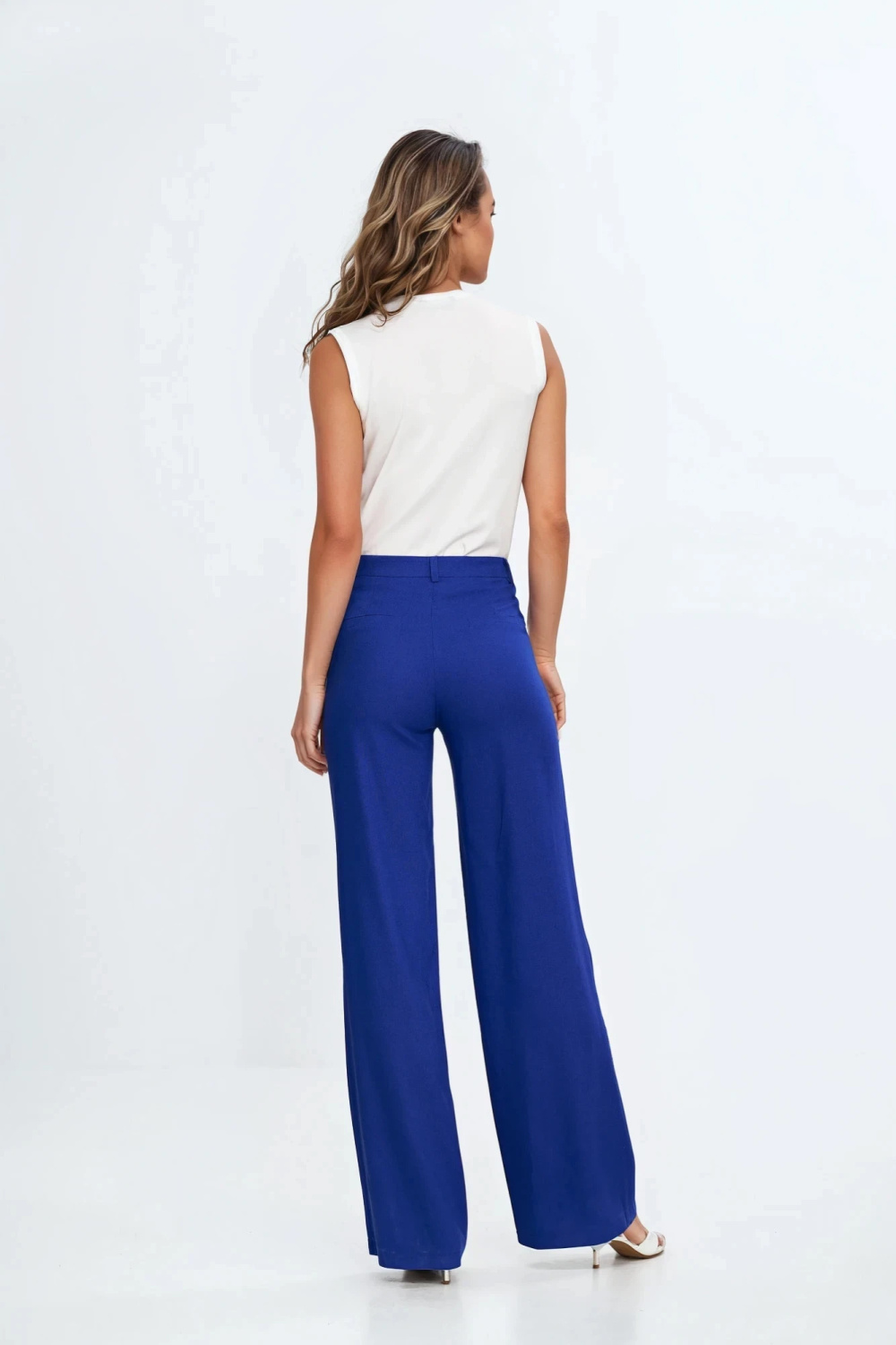 Spodnie bootcut, z rayonu z krytym guzikiem SD111 Indygo - Nife211798 - Niebieski - obrazek 3