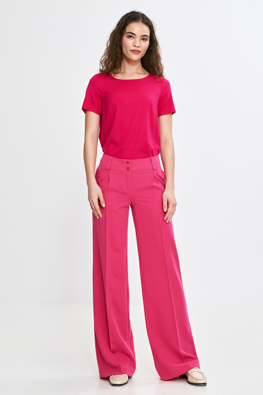 Spodnie wide leg z kantem SD112 Pink - Nife211814 - Różowy - obrazek 2