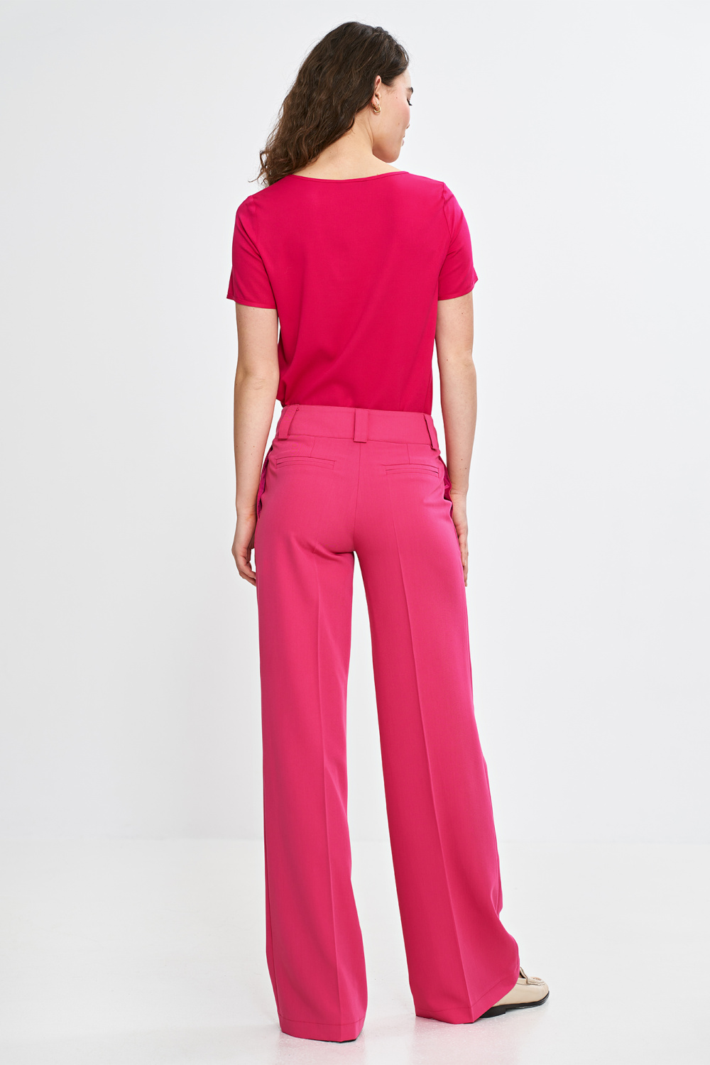 Spodnie wide leg z kantem SD112 Pink - Nife211814 - Różowy - obrazek 3