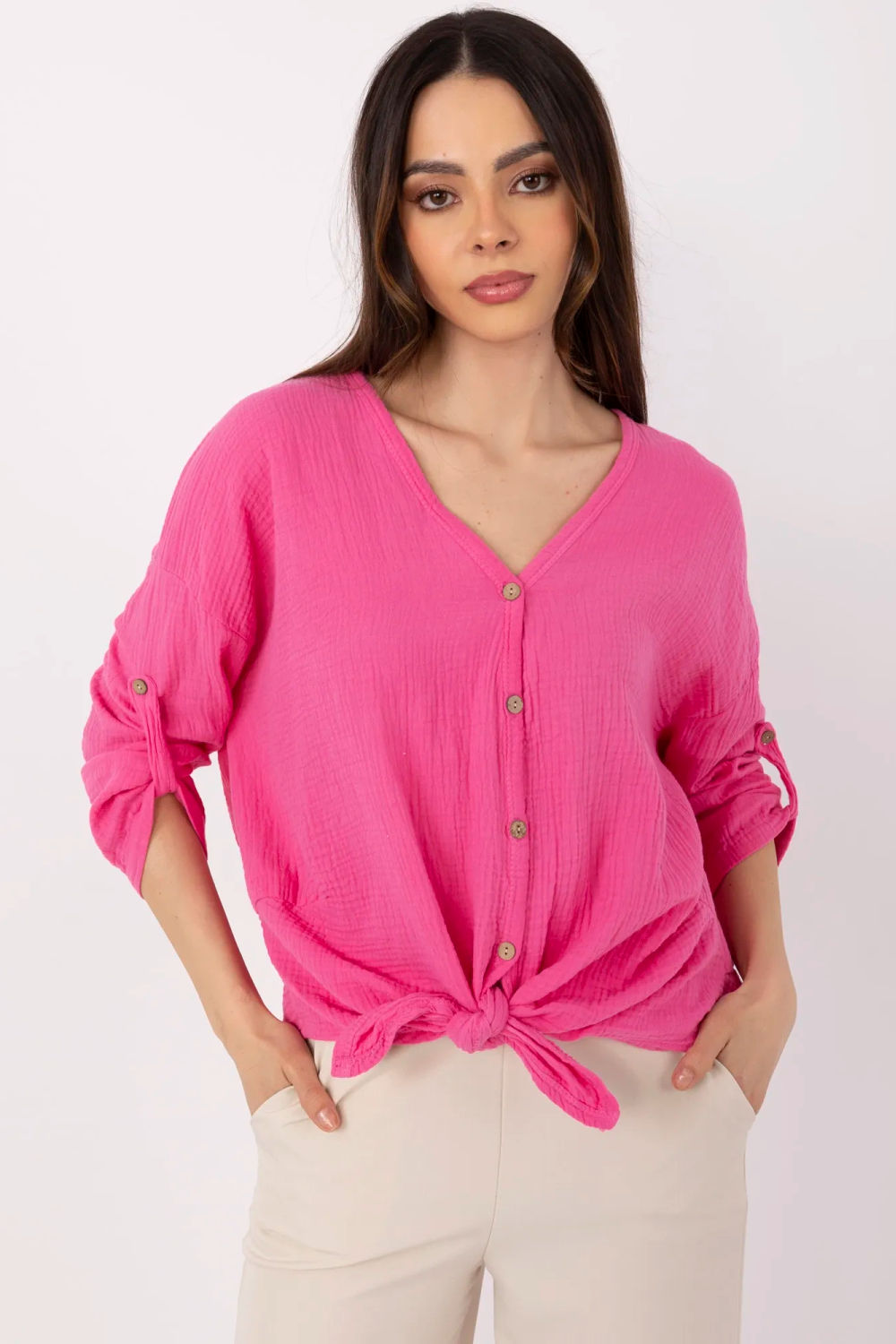 Koszula Damska Model DHJ-KS-25108.60P Fluo Pink - Italy Moda212534 - Różowy